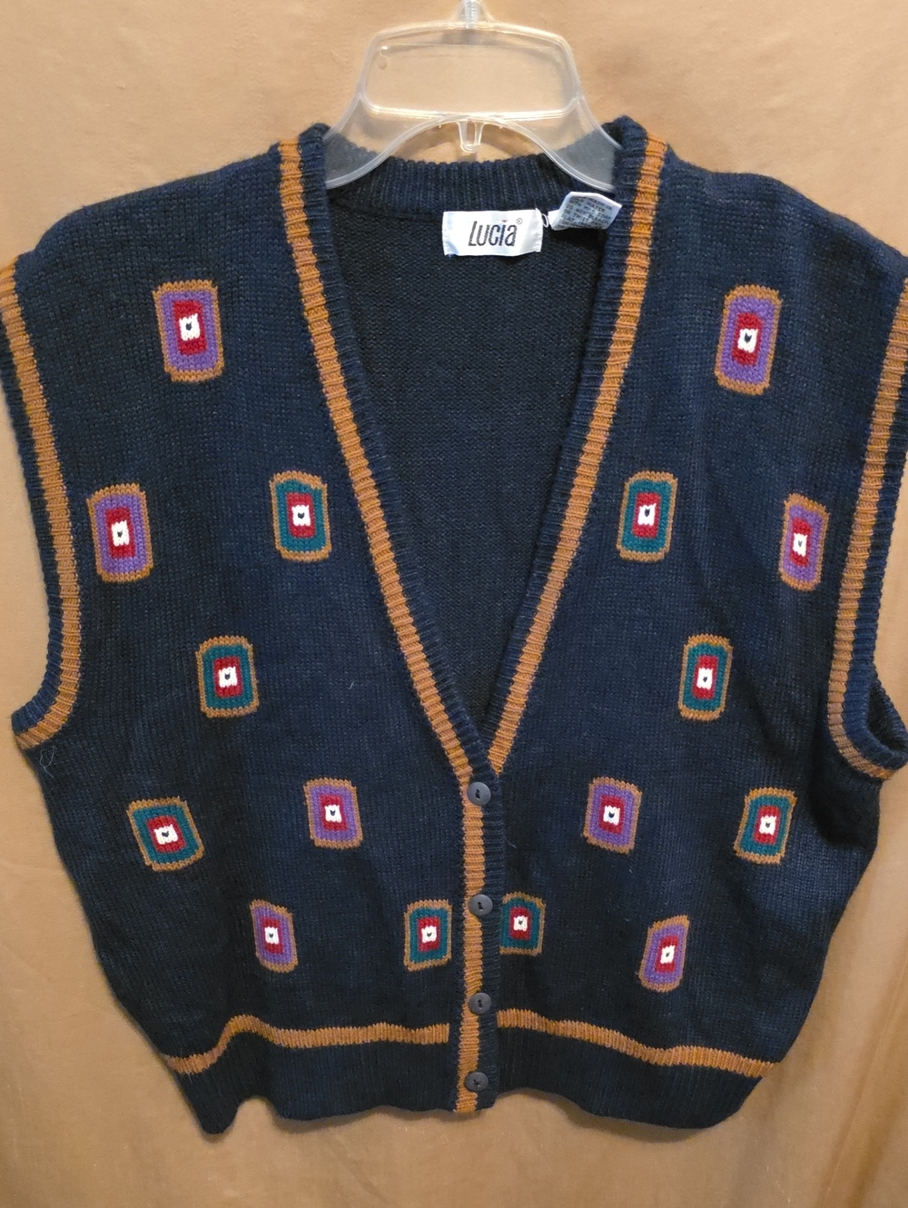 🏝️Ladies' Navy Embroidered V-Neck Sweater Vest XL